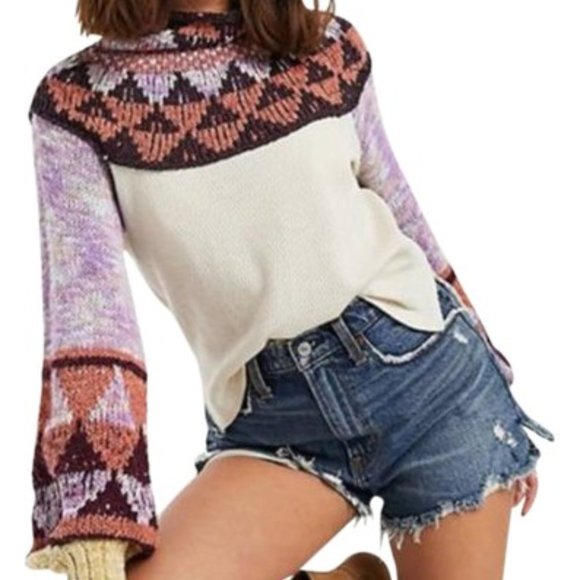 $128 FREE PEOPLE SWIT THE SMALL STUFF MOCK NECK KNIT TOP SIZE L LARGE - Picture 1 of 4